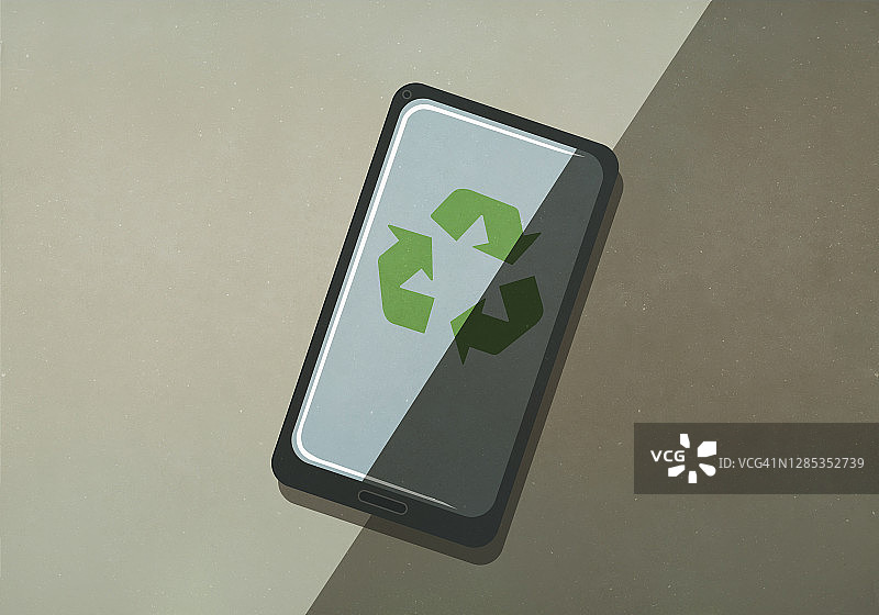 智能手机屏幕上的绿色回收标志图片素材