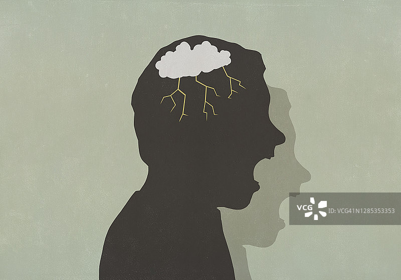 头顶乌云的愤怒男人尖叫剪影图片素材