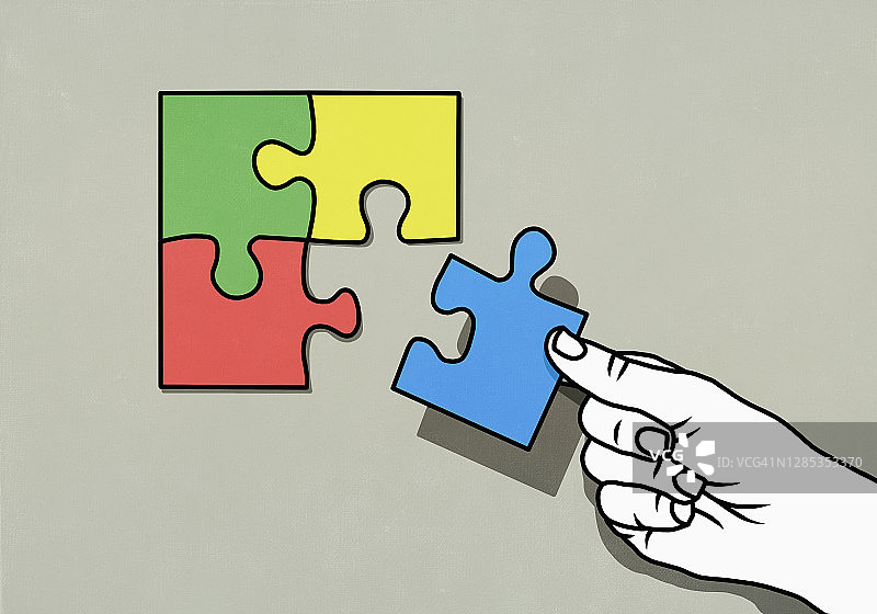 手完成缺少一块的拼图图片素材