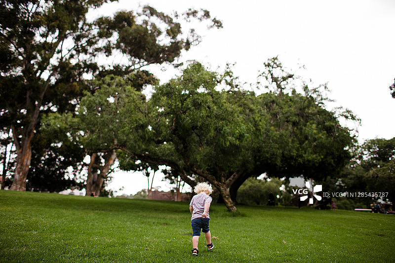 两岁儿童在公园奔跑（背对镜头）图片素材