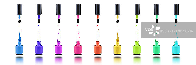 白色彩虹指甲油滴和刷子图片素材