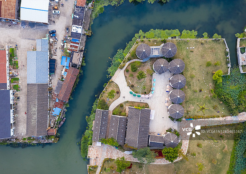 苏州太平古镇空中景色图片素材