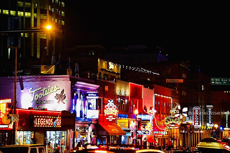 纳什维尔 Honky Tonk 大道的夜生活图片素材