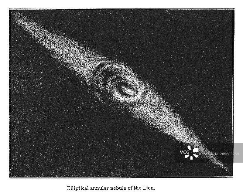 古老的雕刻插图：天文学——狮子座的椭圆环状星云（猫眼星云）图片素材