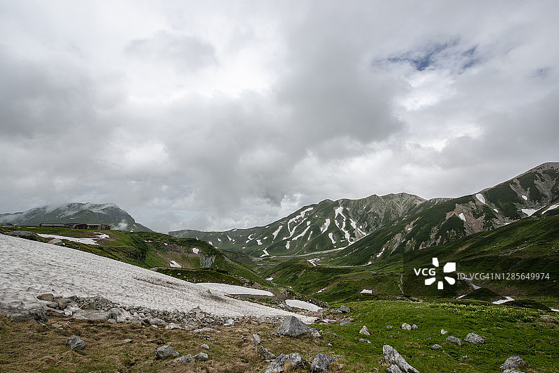 日本立山黑部阿尔卑斯山路线室堂山区全景图片素材
