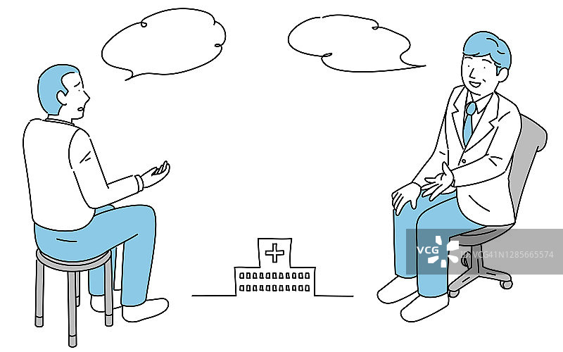 医院诊室里的男医生和男病人正在交谈图片素材