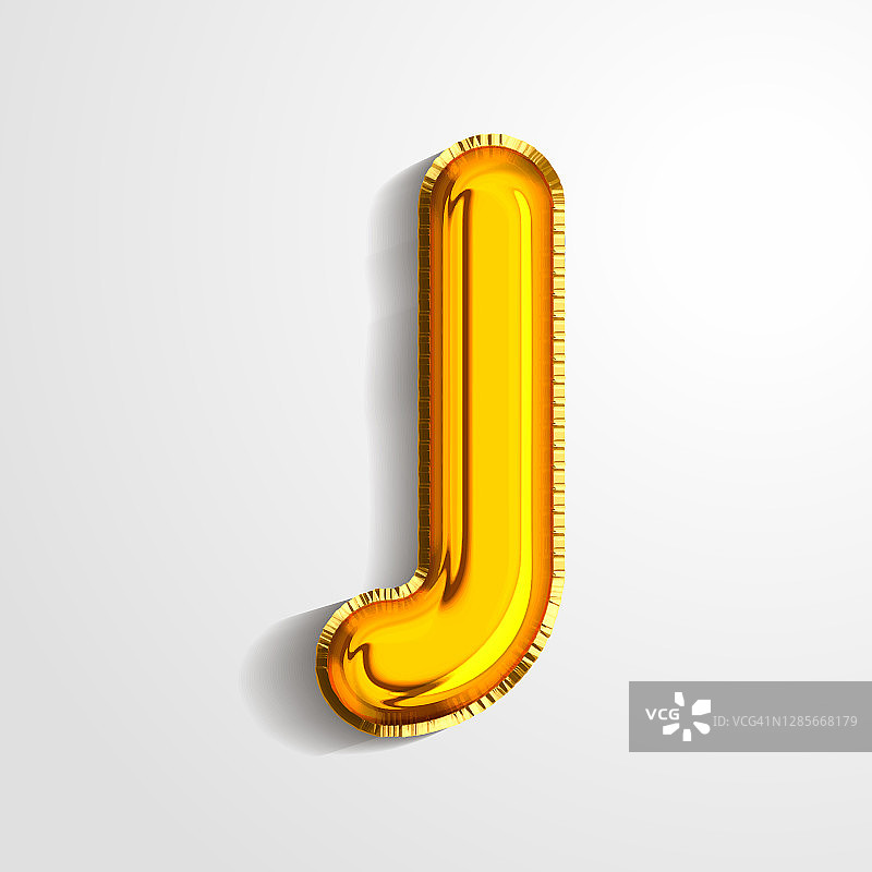 金色金属氦气球字母J 3D渲染图片素材