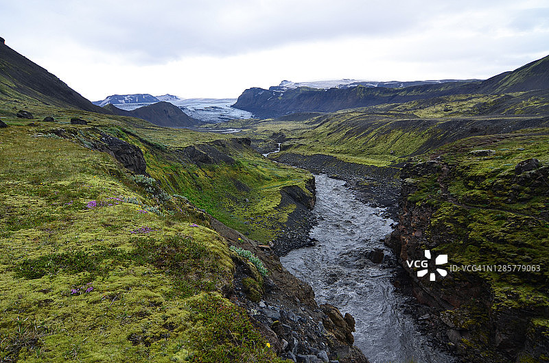 Markarfljót峡谷和Mýrdalsjökull冰川图片素材