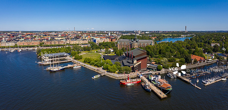 从空中俯瞰斯德哥尔摩的北欧博物馆和瓦萨博物馆图片素材