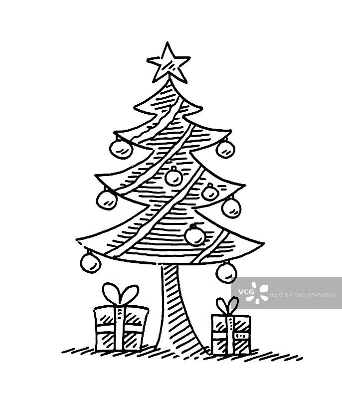 圣诞冷杉树礼品盒绘画图片素材