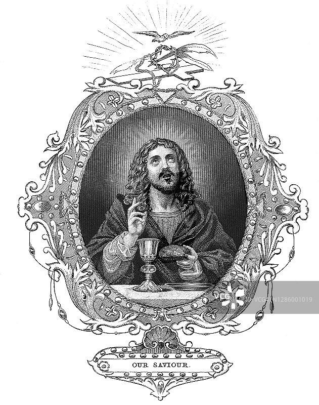 老式雕刻插图：救世主耶稣基督图片素材