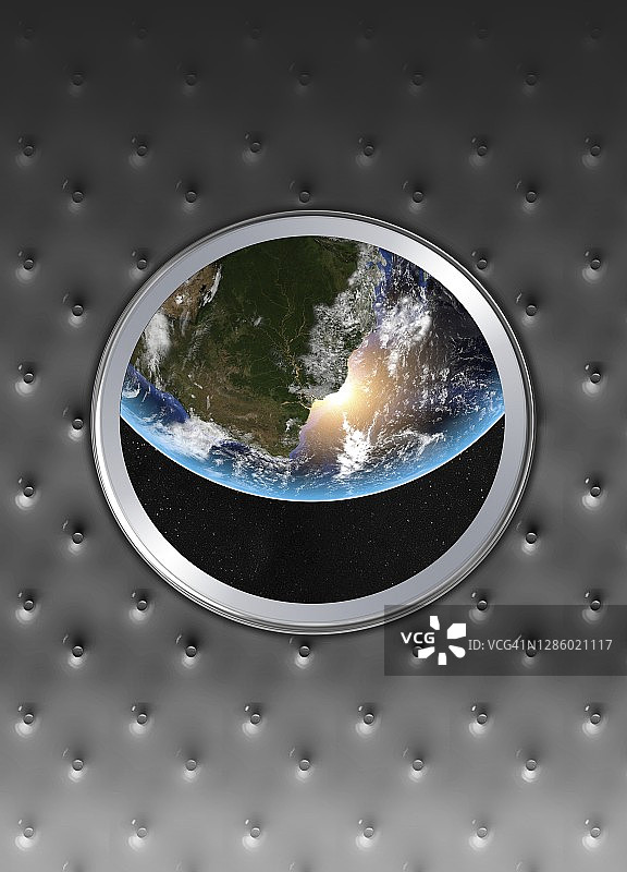 从宇宙飞船舷窗看到的地球概念插图图片素材