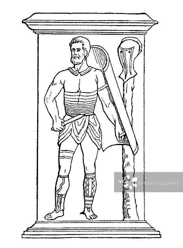 罗马角斗士古老雕刻插图图片素材