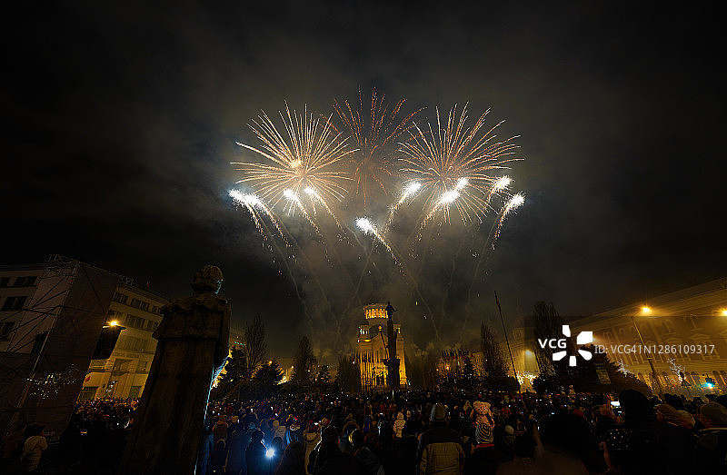 罗马尼亚国庆日烟花之夜图片素材