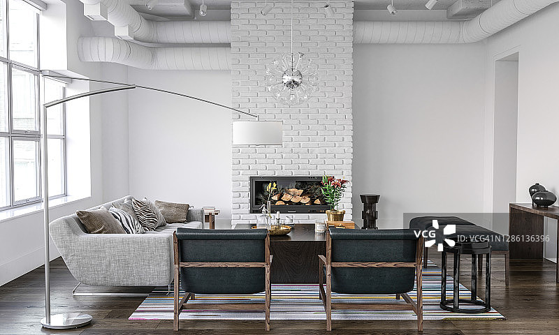 带壁炉的家居内饰图片素材