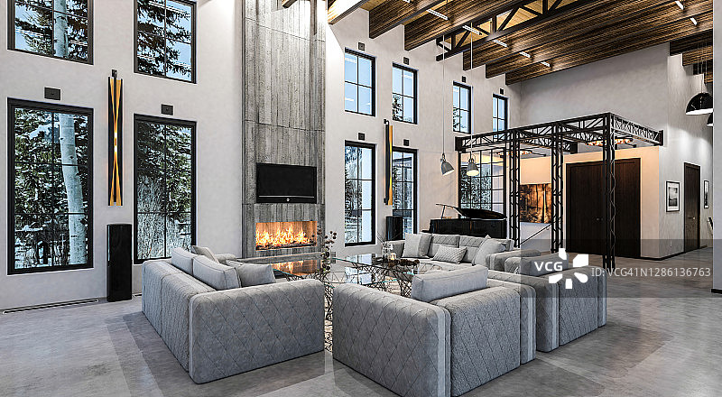 家居室内壁炉钢琴图片素材