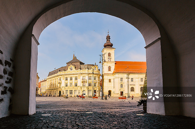 罗马尼亚特兰西瓦尼亚锡比乌的大广场图片素材