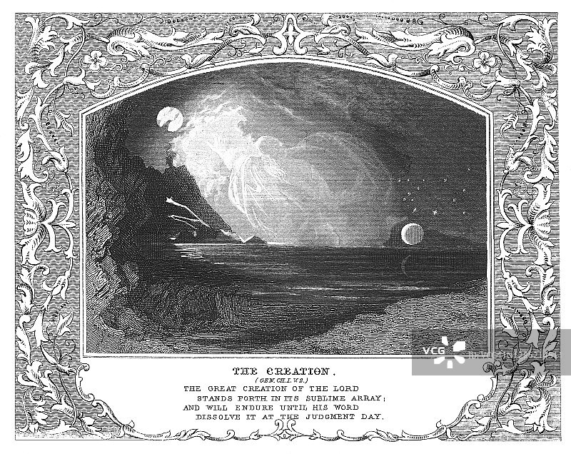 创世纪的古老版画插图图片素材