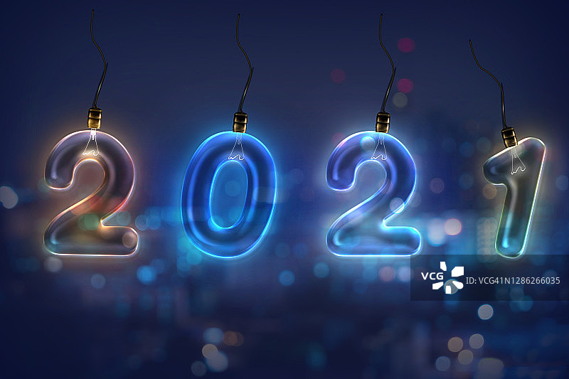 霓虹灯下的2021新年图片素材