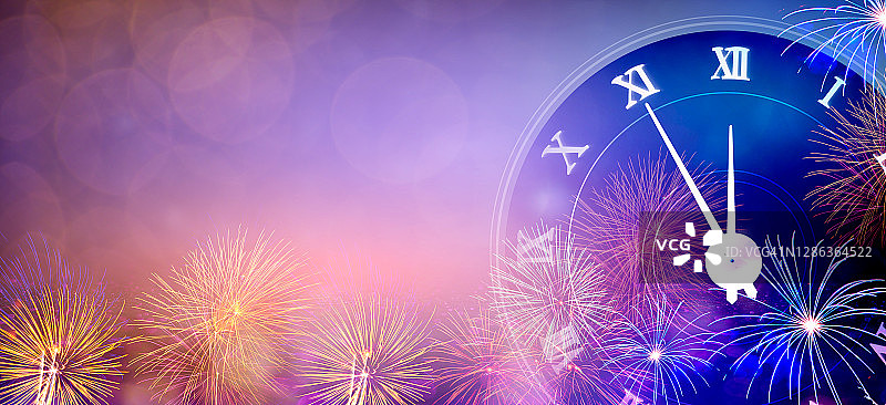 新年快乐彩色烟花背景倒计时时钟图片素材