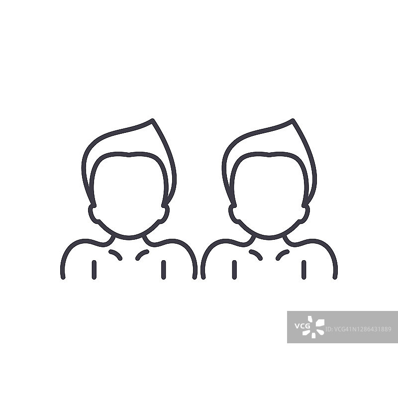 双胞胎图标，线性隔离插图，细线矢量，网页设计标志，白色背景上带有可编辑笔触的轮廓概念符号图片素材