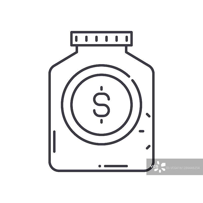 储蓄概念线性图标：细线矢量Web设计符号，白色背景上的可编辑描边轮廓概念符号图片素材