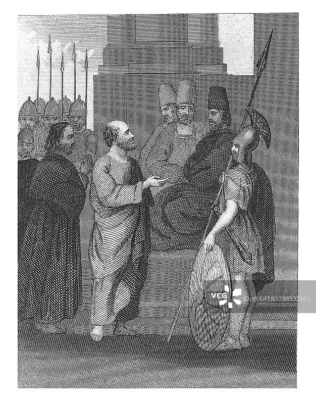 大祭司彼得面前的复古雕刻插图图片素材