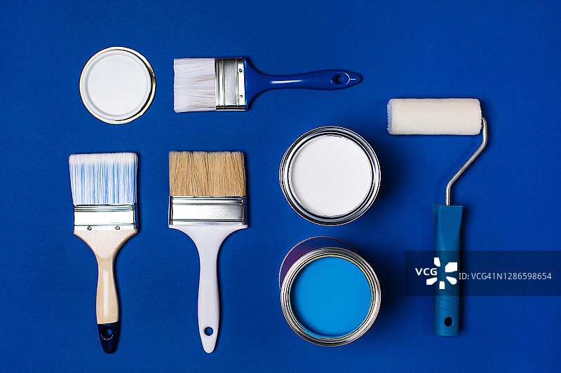 蓝白绘画工具图片素材