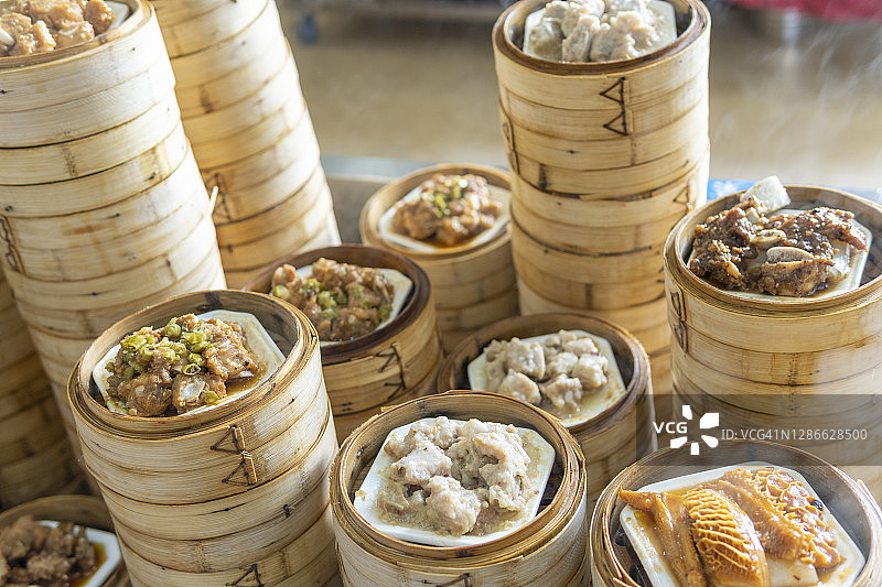 餐厅里的广东点心特写图片素材