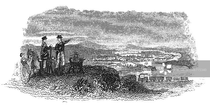 维多利亚风景的老式雕刻插图图片素材