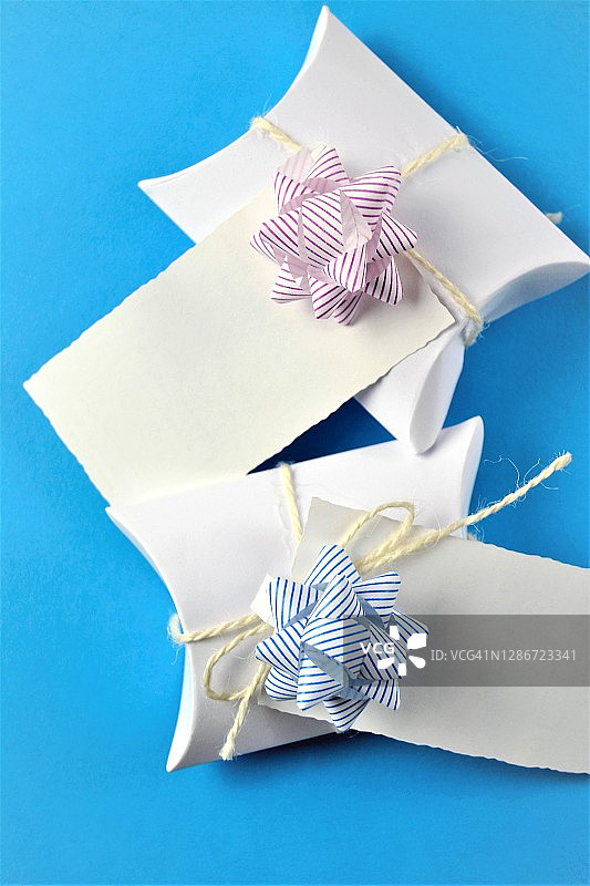 装饰有蓝色蝴蝶结的礼品袋图片素材