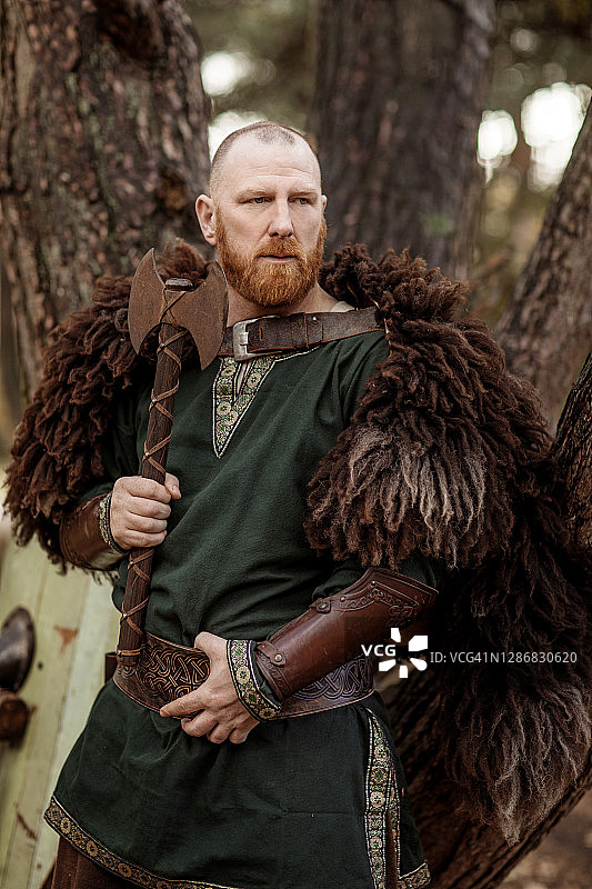 森林中的维京战士守卫图片素材