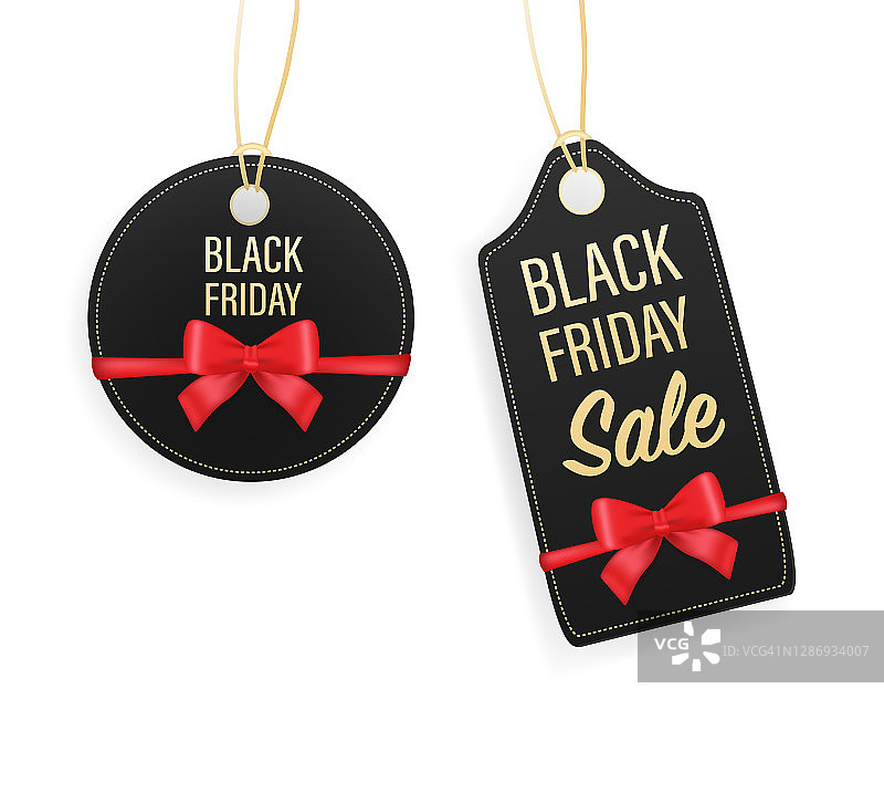 带丝带蝴蝶结的黑色星期五促销标签图片素材