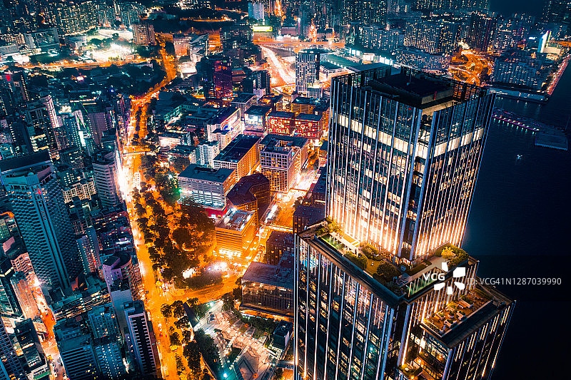 香港城市日落景观航拍图片素材