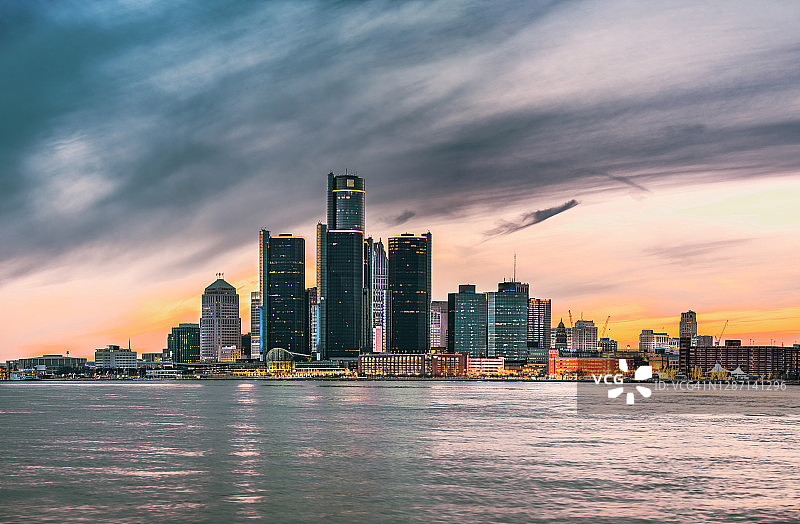 底特律黄昏天际线图片素材