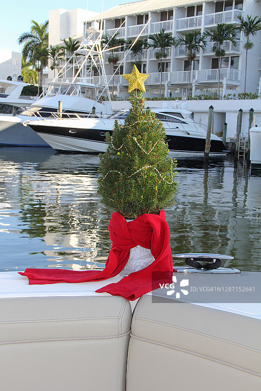 码头船上的圣诞树图片素材