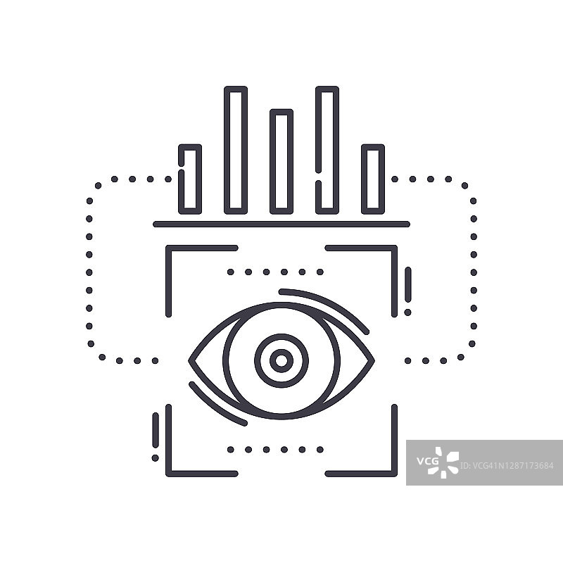 市场预测图标，线性隔离插图，细线矢量，网页设计标志，带有白色背景上可编辑笔画的轮廓概念符号。图片素材