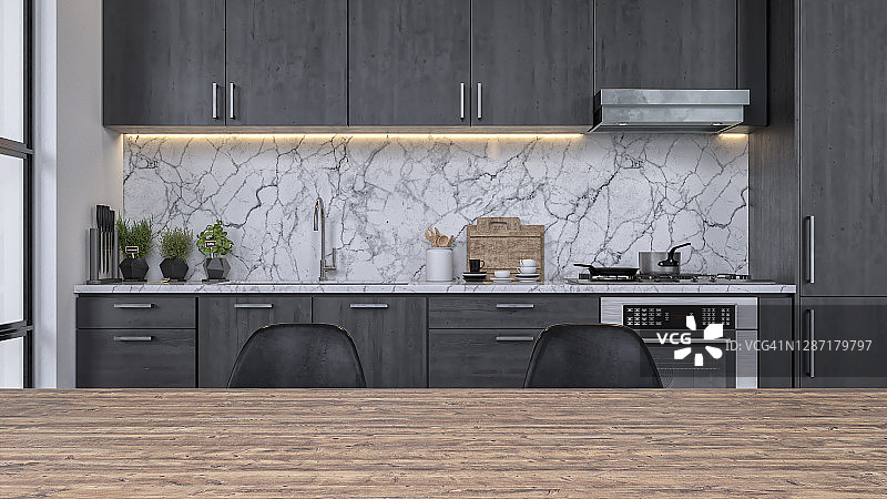 现代厨房和餐厅 - 聚焦背景图片素材