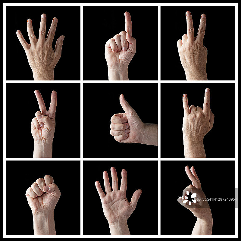 多个男性手势，黑色背景图片素材