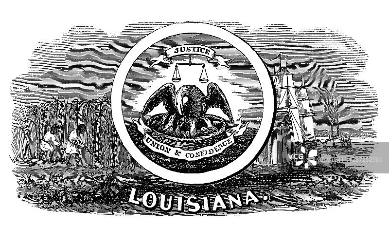 美利坚合众国（USA）印章古老雕刻插图图片素材