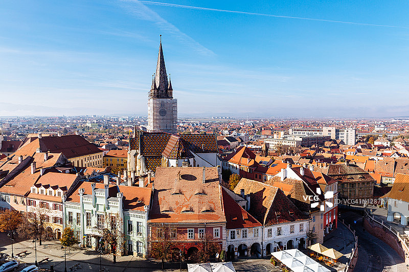 罗马尼亚特兰西瓦尼亚锡比乌天际线航拍图片素材