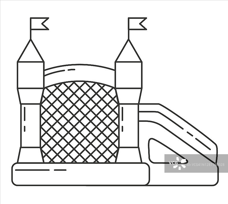 充气城堡轮廓图标，儿童游乐场跳跳屋矢量图图片素材