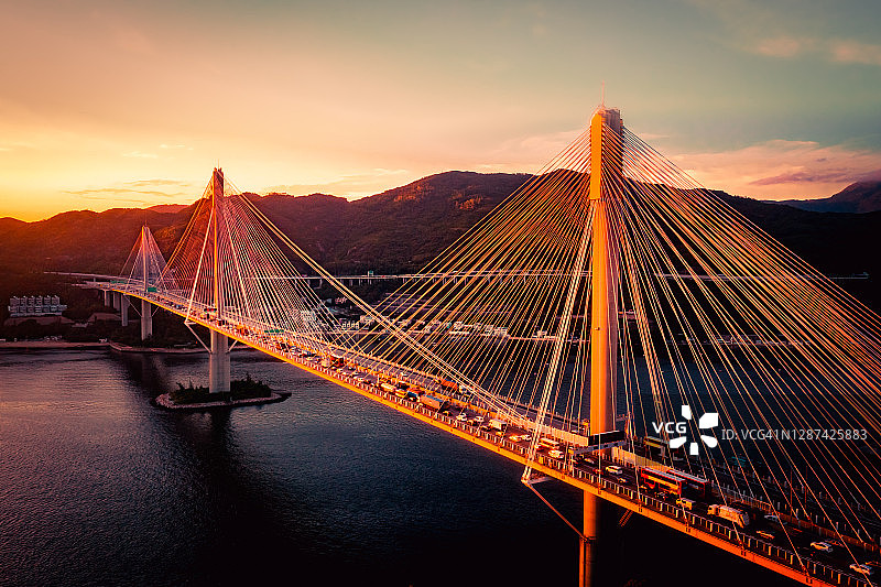 香港汀九桥日落景色图片素材