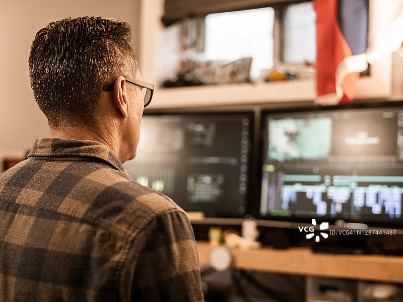 男视频编辑在家工作图片素材