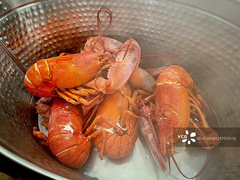 新鲜的清蒸煮熟的龙虾图片素材