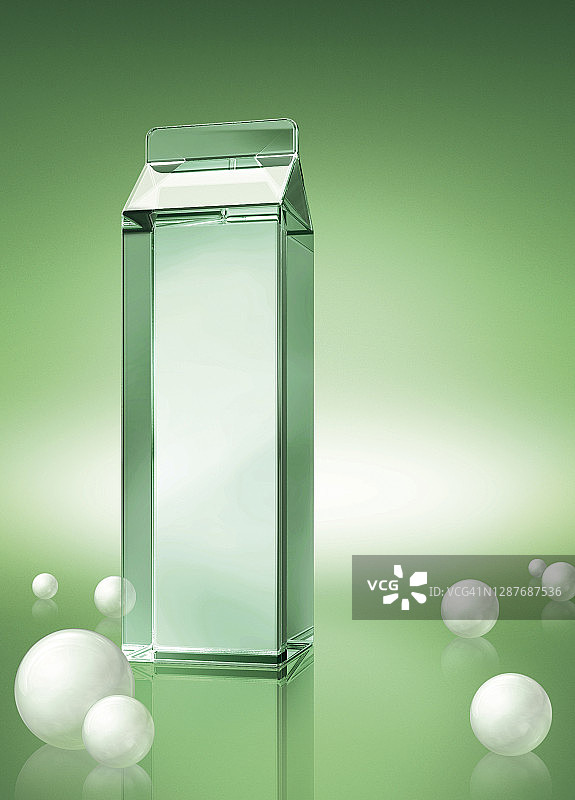 牛奶包装、透明、玻璃、球体、圆形、滴落、3D、静物图片素材