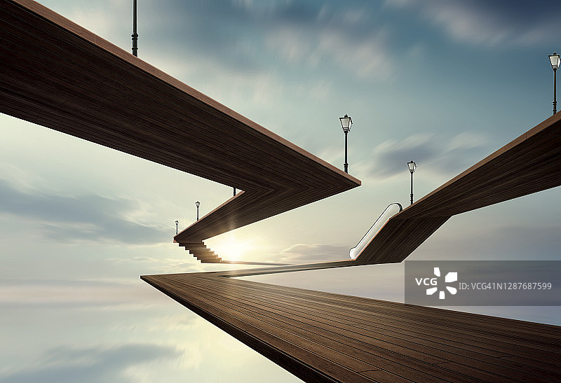 白天、天空、楼梯、超现实主义、透视、3D图片素材