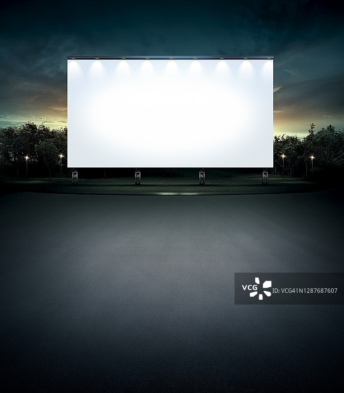 汽车影院，影院，广告牌，公园，沥青，夜晚，天空，户外图片素材