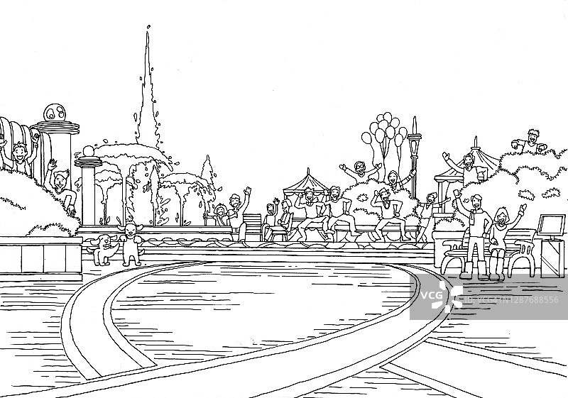 插画：公园、人物、幸福、休闲、放松图片素材