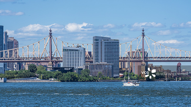 纽约罗斯福岛和皇后区大桥图片素材